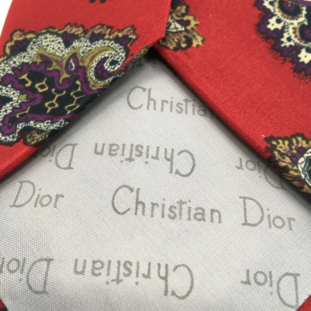 NEW Christian Dior Italy, Men’s 100% Silk Red Gold Abstract Men’s Neck Tie